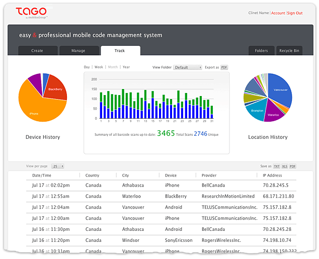 track qr code dashboard